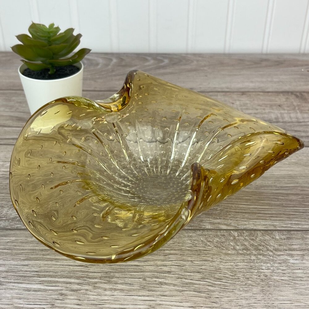 Vintage 60s Murano Glass Bowl Honey Yellow, Bullicante Controlled Bubbles, MCM